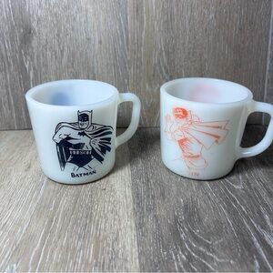 Vintage Milk Glass Batman & Robin Heat Proof USA Mugs DC Comics Collectible Set